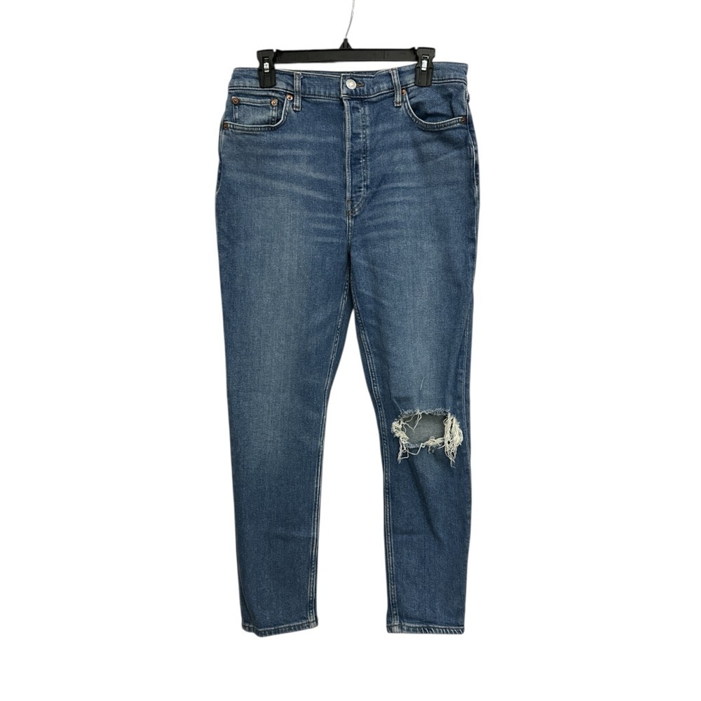 Re/done 90s High Rise Ankle Crop Jeans Size 31 Distressed Light Wash Button Fly